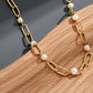 Gold Plated Paper Clip Simulated Pearl Necklace