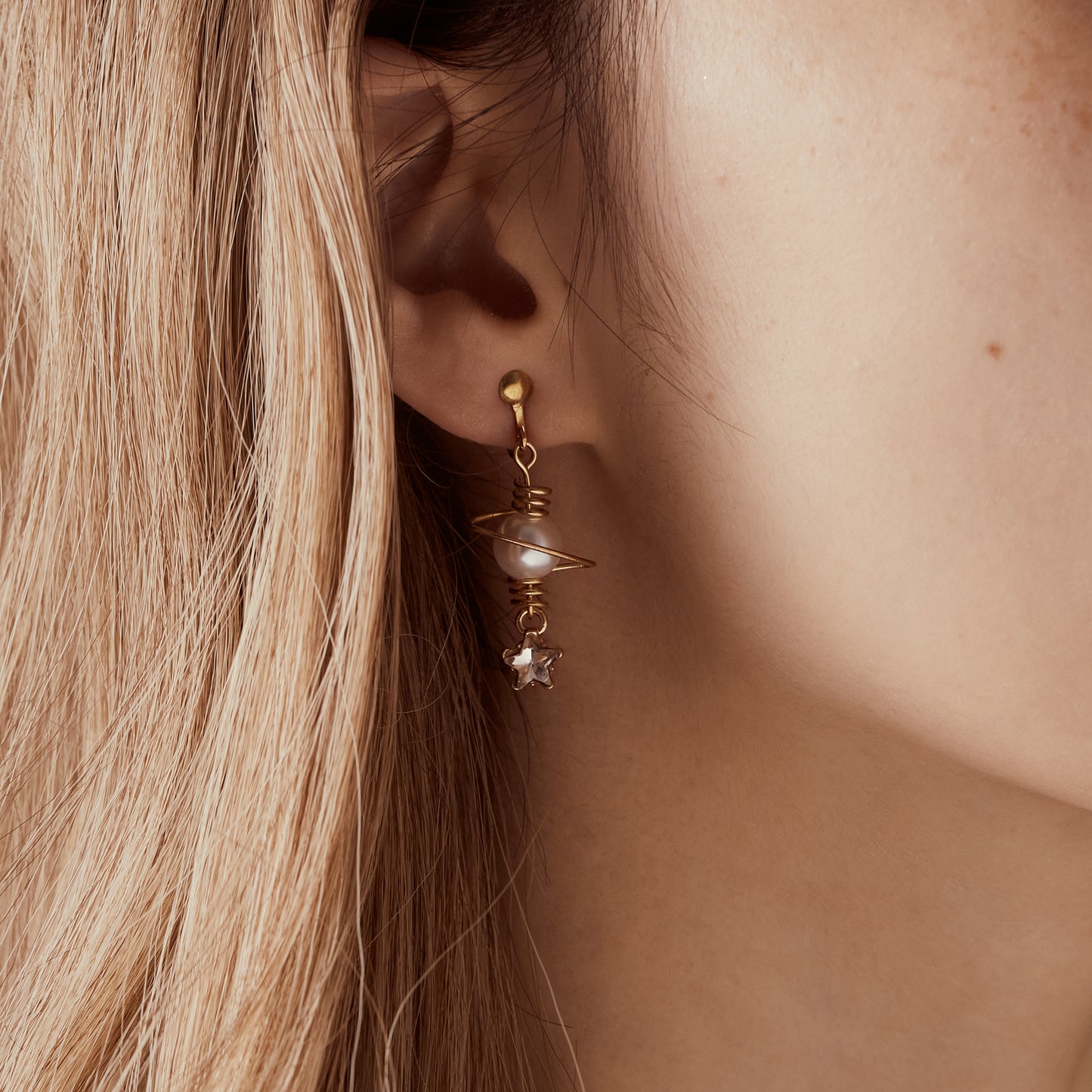 Asymmetric Star Moon Clip Earrings