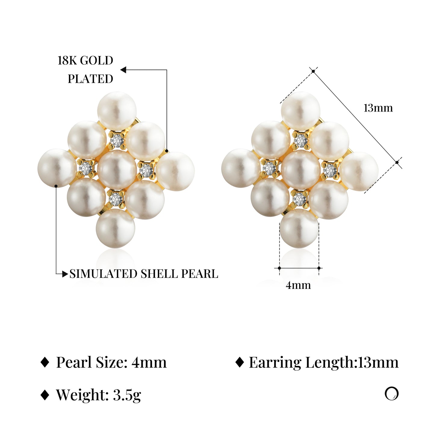 Square Simulated Pearl Stud Earrings