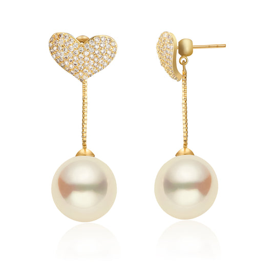 Zircon Love Simulated Pearl Drop Dangle Earrings