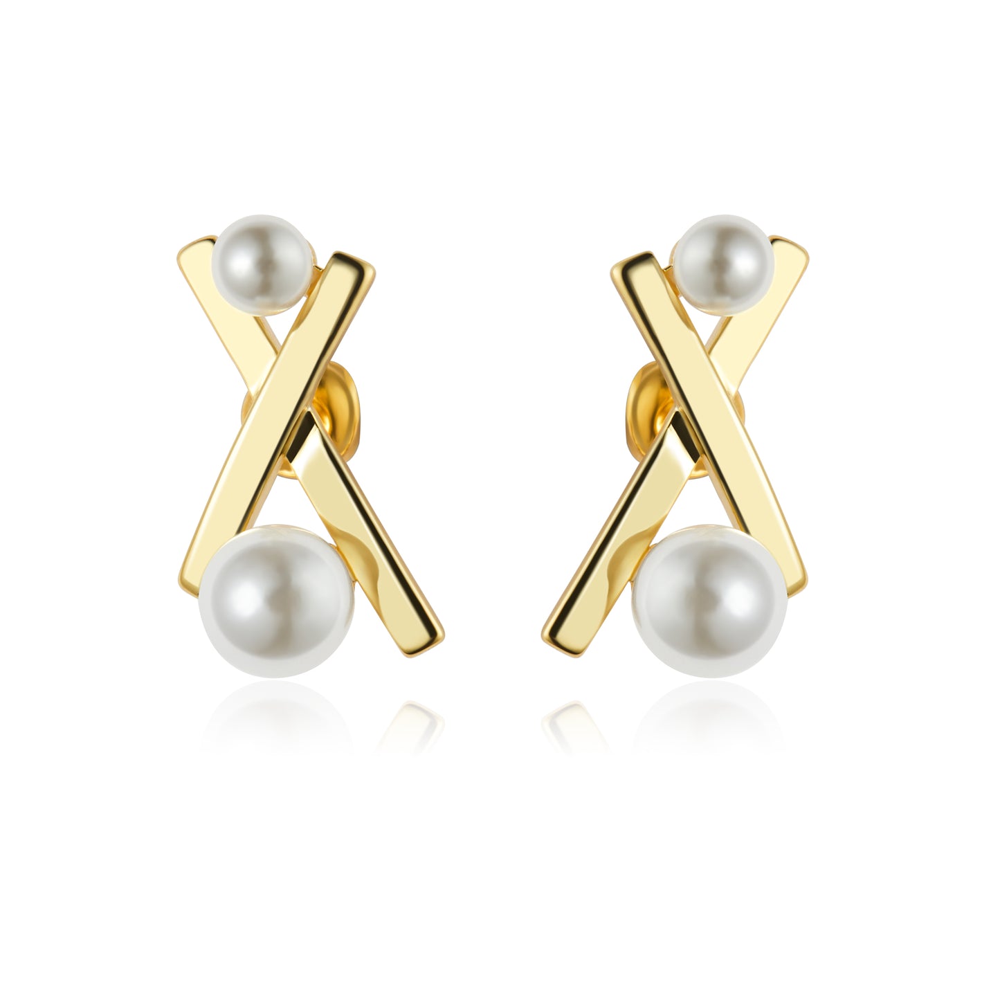 Gold Simulated Pearl Stud Earrings