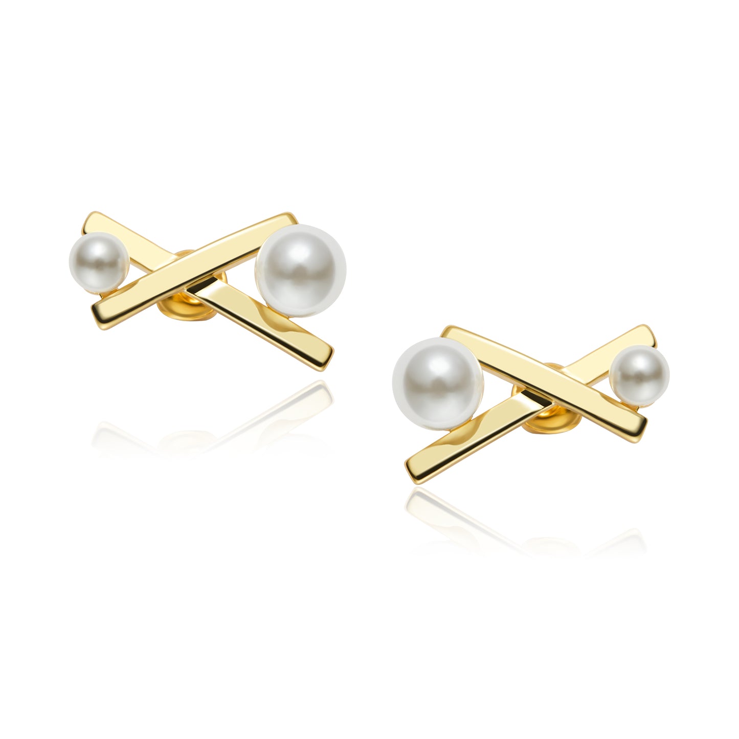 Gold Simulated Pearl Stud Earrings