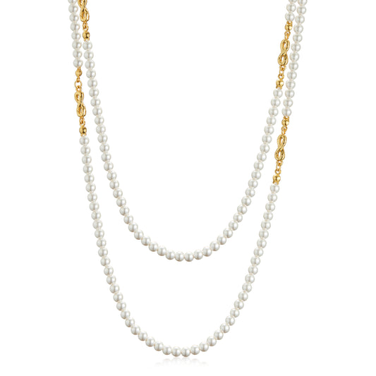 Round  Simulated Pearl String Layered Necklace